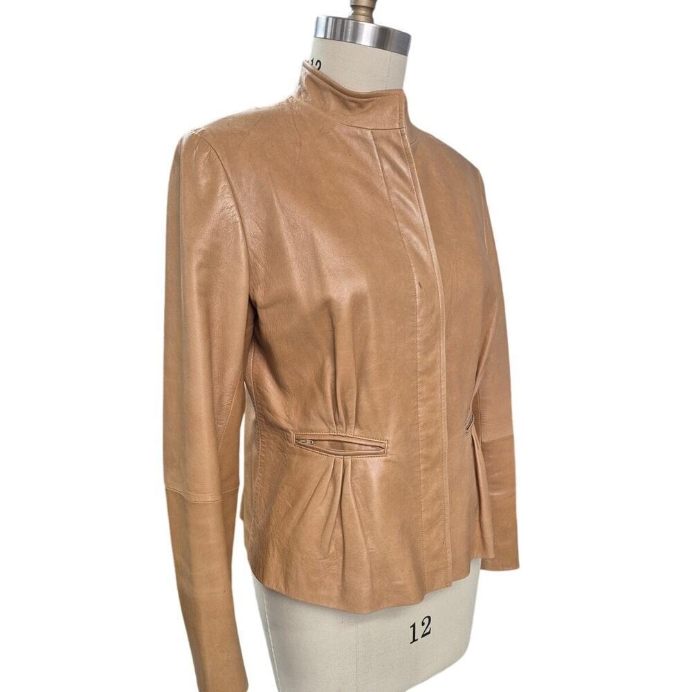 Lafayette 148 New York 100% Lambskin Leather Jacket Caramel Color Sz 14
